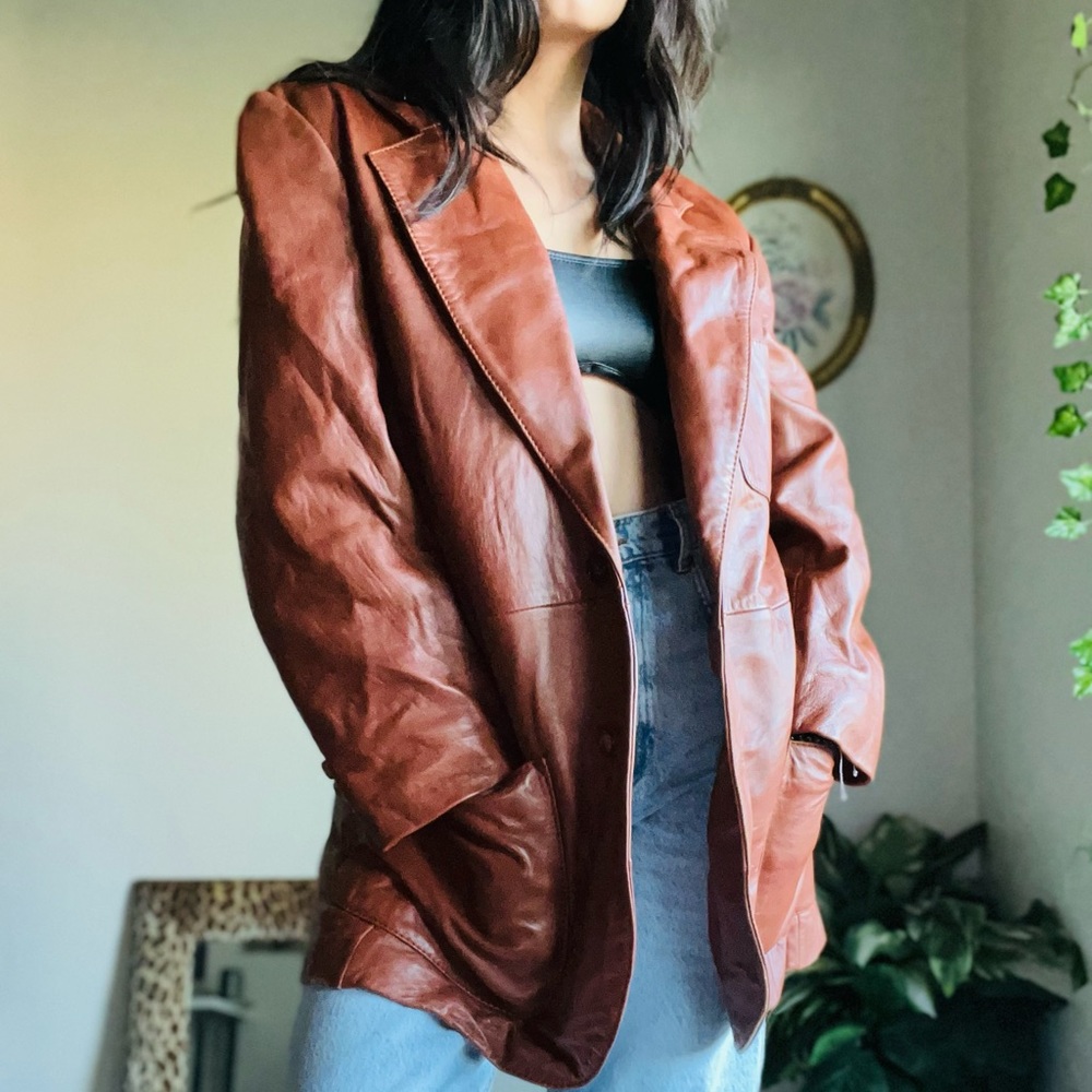 Vintage Arbitro NY Barcelona Brown Brick Leather Jacket